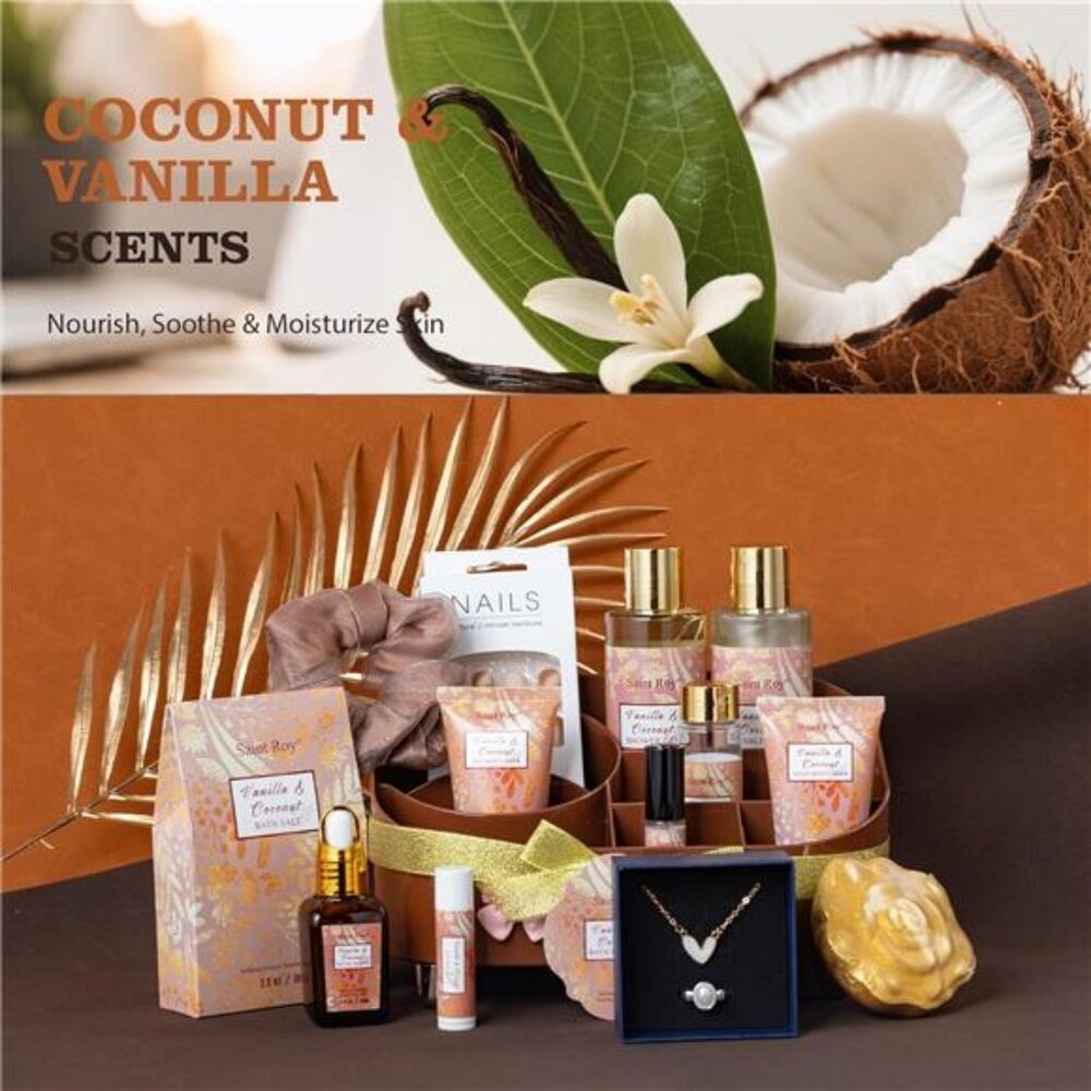 Luxury Gifts for Women, 16 Pcs Spa Giftsā for Woman of Coconut Vanilla Scents - Picture 3 of 7